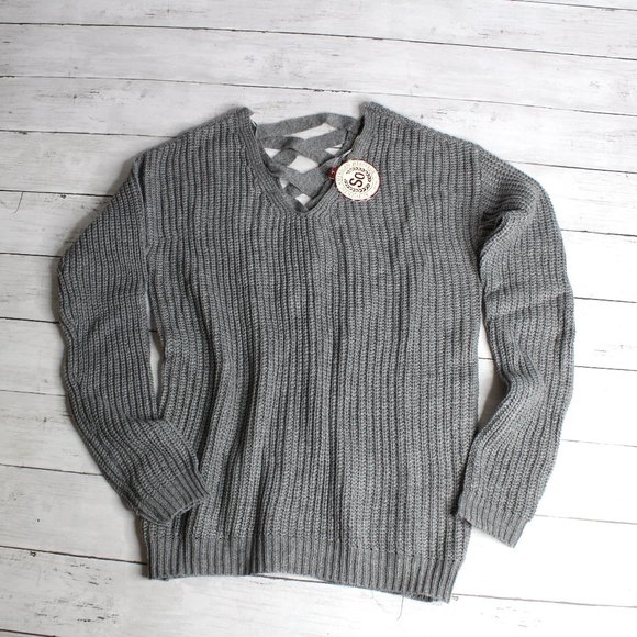 SO Women's Pullover Sweater Size XXS Gray Lace Up Back - Picture 1 of 5